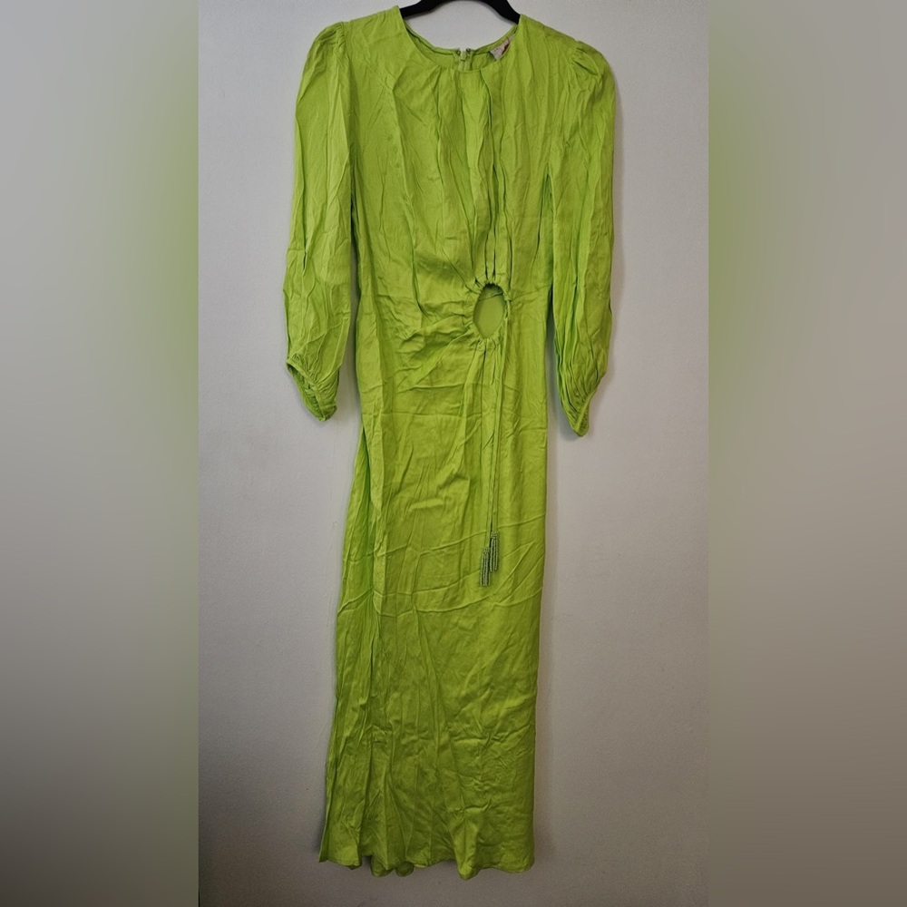 Farm Rio LIME GREEN CUTOUT TIE RUCHED MIDI DRESS - Picture 5 of 9